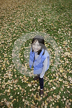 Girl looking up at camera.