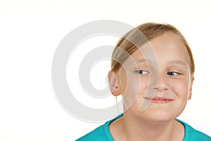 Girl looking at white copyspace