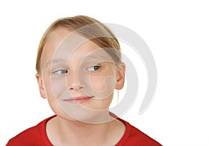 Girl looking at white copyspace