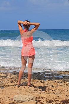 Girl looks at the sea