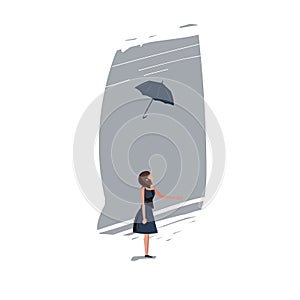 Girl lost umbrella from windy- vector illustration