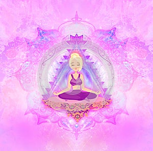 Girl in lotus yoga pose - artistic card