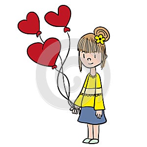 Girl in love, with balloons vector