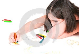 The girl lying draws white background