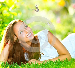 Girl Lying on Green Grass