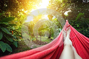 Girl lying in a hammock