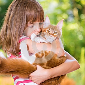 Girl with Maine Coon