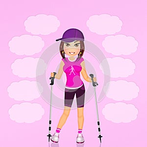 Girl make Nordic walking