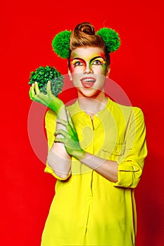 Girl with make-up broccoli