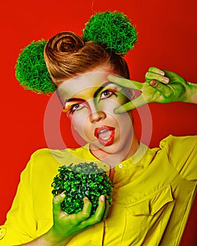 Girl with make-up broccoli