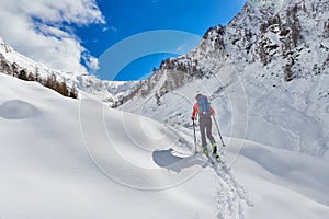 Girl makes ski mountaineering uphill alone