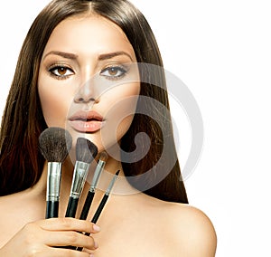 Girl with Makeup Brushes