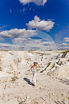 The girl in marble quarry, manufacture of marble products