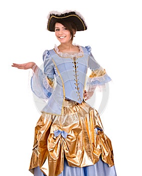 Girl in marquise costume and hat. photo