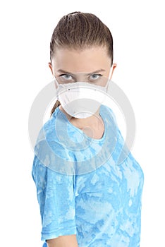 Girl with mask against swine flu