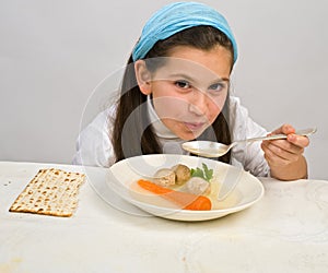 Girl matzo ball soup