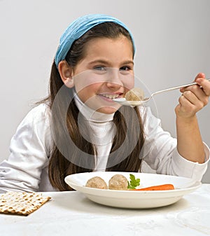 Girl matzo ball soup