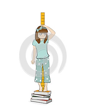 The girl is measuring her height. vector illustration.