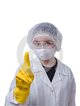 Girl in medical mask isolated