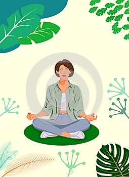 Girl meditating in a lotus position