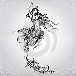 Girl mermaid in a floral ornament. vector illustration