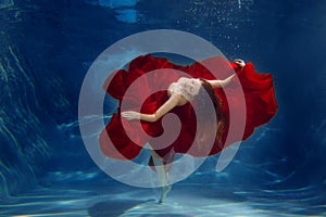 Girl mermaid. Underwater scene. A woman, a fashion model in the