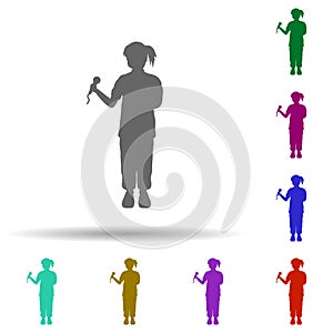 Girl with microphone silhouette multi color style icon. Simple glyph, flat vector of children icons for ui and ux, website or