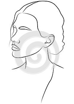 Girl. Minimalistic silhouette of a female face. Black and white.