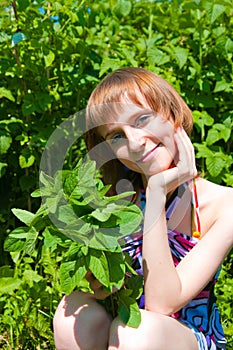 The girl with a mint bouquet