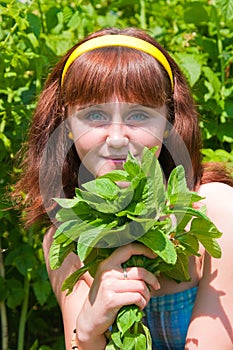 The girl with a mint bouquet