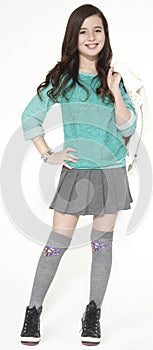 Girl Model Posing in a skirt and long socks