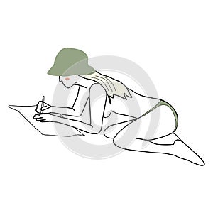 The girl model is sit and drawing on Canvas. demonstrating naked shoulders and back.