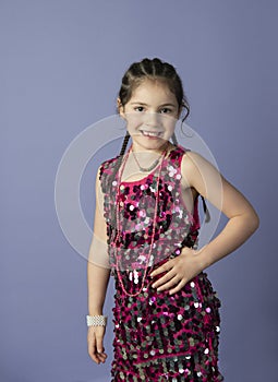 Girl modeling flashy pink dress