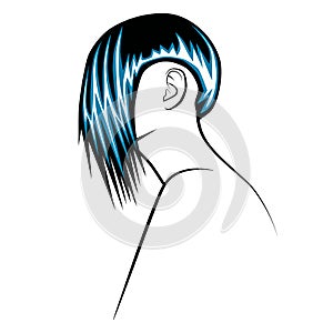 Girl with modern haircut and blue hair