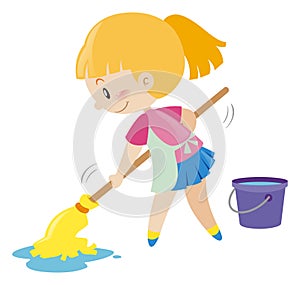 Girl mopping the wet floor