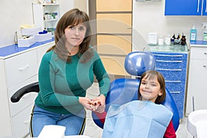 A girl and a mother in in a dentistÃ¢â¬â¢s office photo