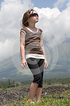 Girl near Mayon volcano