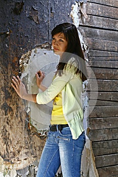 Girl near a wall