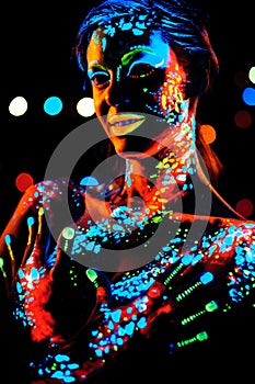 Girl with neon paint bodyart portrait