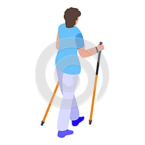 Girl nordic walking icon, isometric style