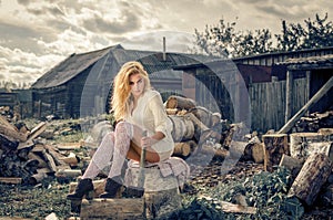 Girl not background firewood