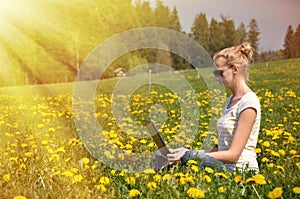 Girl with a notebook computer