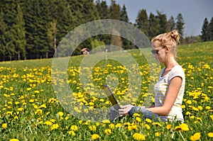 Girl with a notebook computer