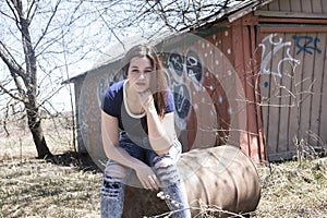 Girl by Old Barn