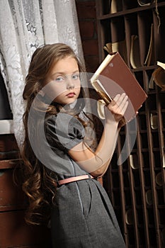 Girl in the old library