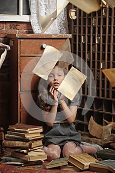 Girl in the old library
