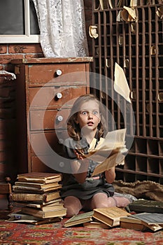 Girl in the old library