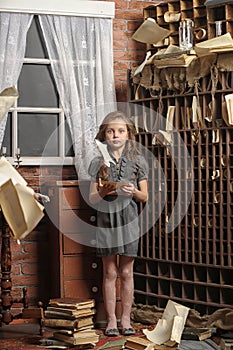 Girl in the old library