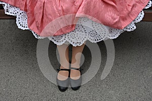 Girl with old petticoat hand embroidered cotton