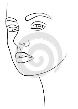 Girl. One face line. Minimalist continuous linear sketch of a female face.